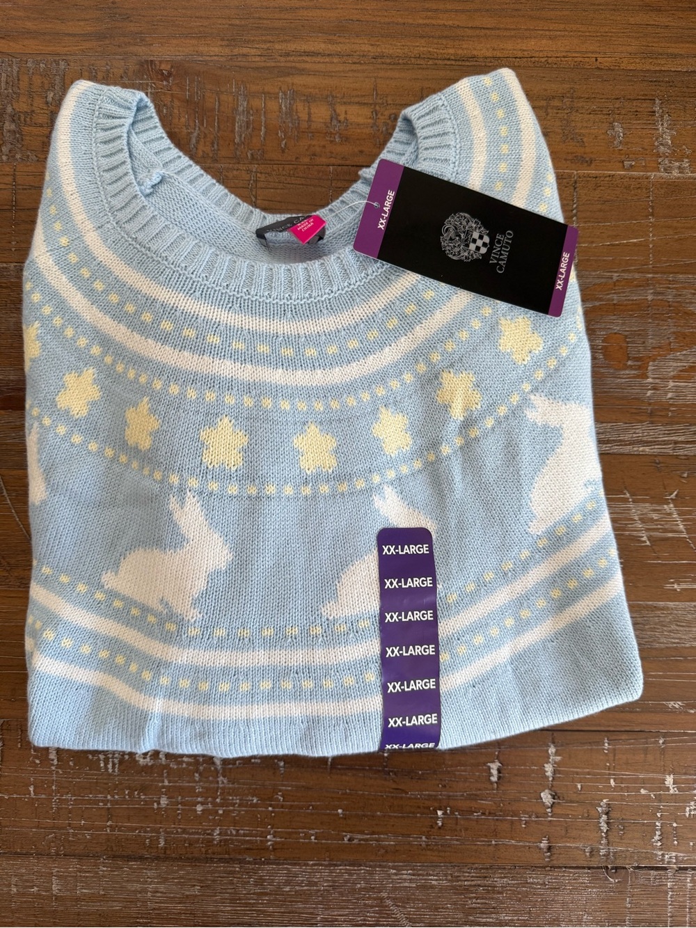 Vince Camuto Women's XXL Bunny Easter Sweater 100% Cotton Light Blue MSRP: $89